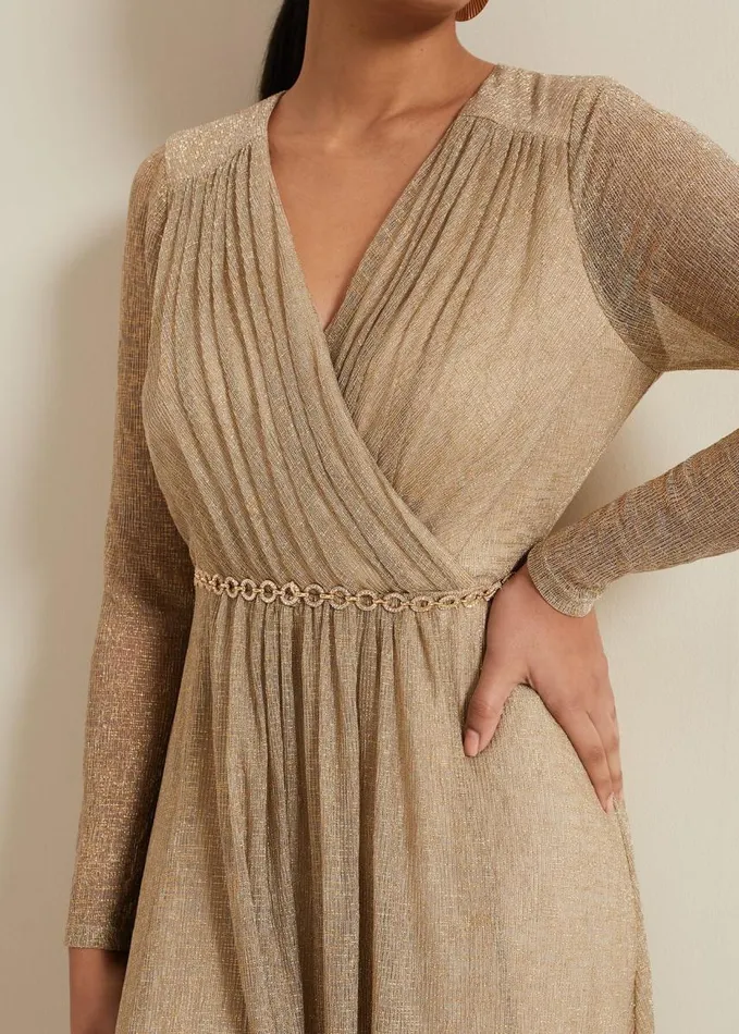 Phase Eight Petite Masie Metallic Jersey Maxi Dress Gold Women Dresses