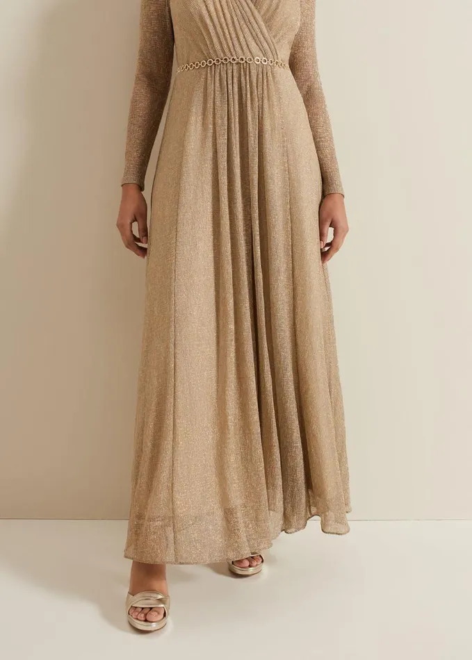 Phase Eight Petite Masie Metallic Jersey Maxi Dress Gold Women Dresses