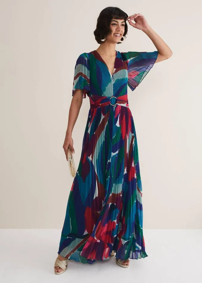 Phase Eight Priscilla Abstract Floral Pleated Maxi Dress Multicoloured Women Dresses