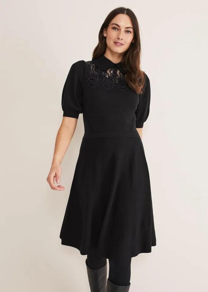Phase Eight Renata Lace Yoke Dress Black Women Dresses