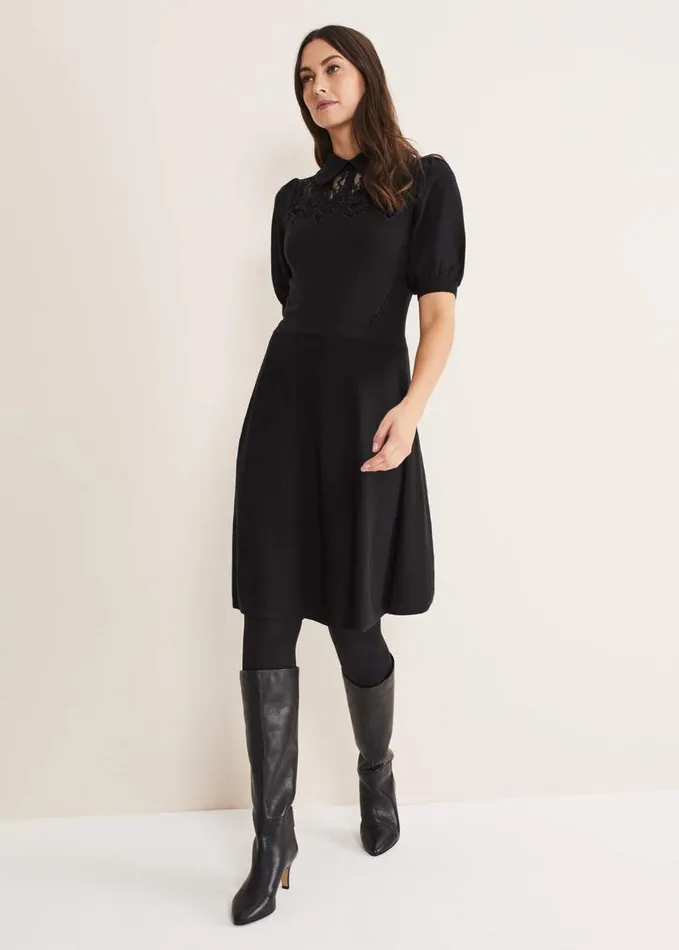 Phase Eight Renata Lace Yoke Dress Black Women Dresses