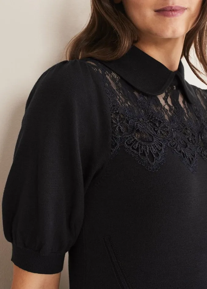 Phase Eight Renata Lace Yoke Dress Black Women Dresses