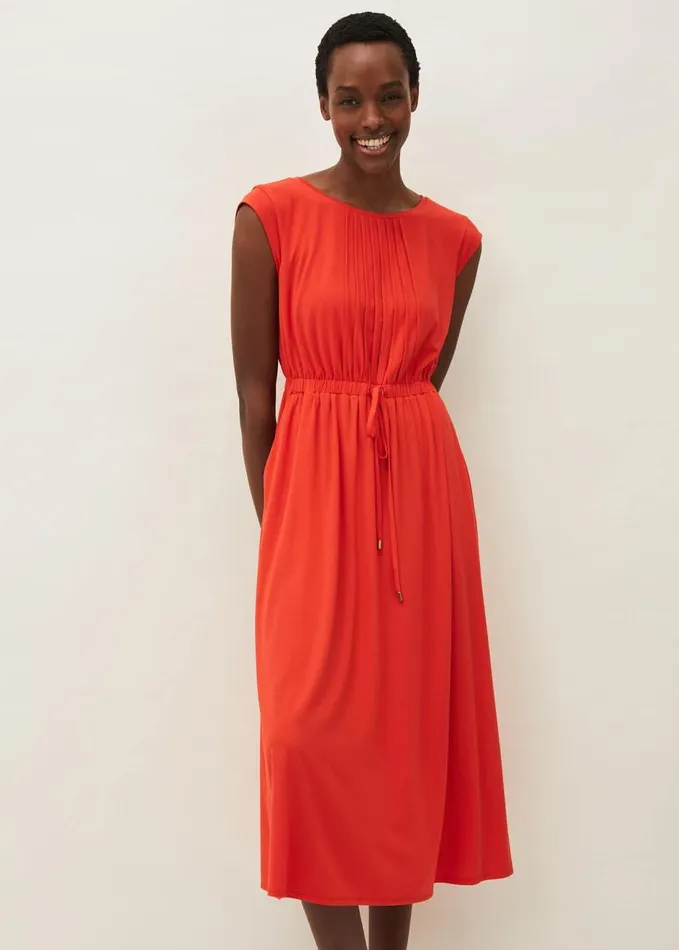 Phase Eight Rosanna Pintuck Jersey Dress Intense Orange Women Dresses