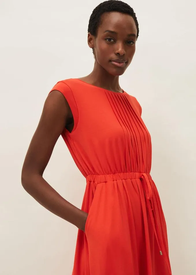 Phase Eight Rosanna Pintuck Jersey Dress Intense Orange Women Dresses