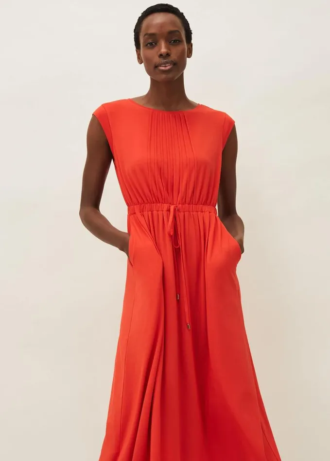 Phase Eight Rosanna Pintuck Jersey Dress Intense Orange Women Dresses