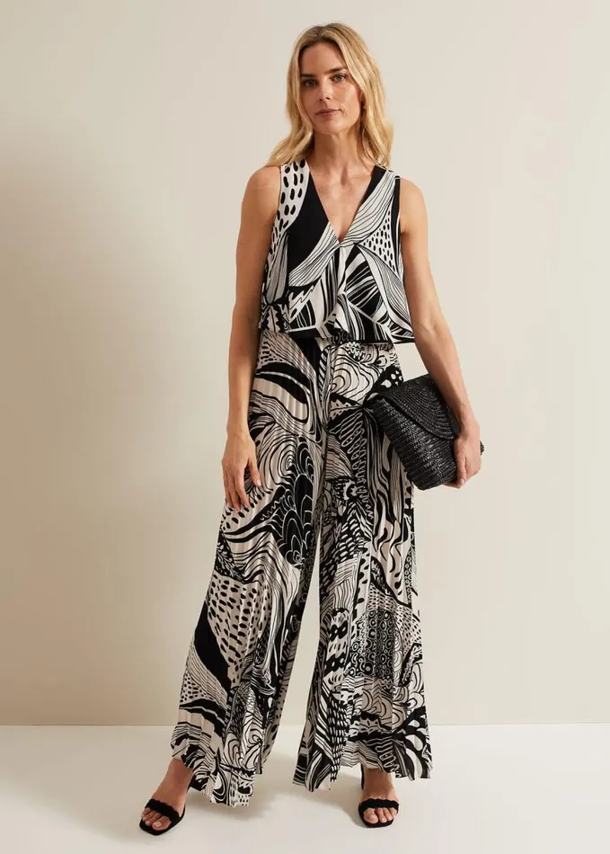 Phase Eight Saskia Abstract Pleated Jumpsuit Black Multi Women Dresses