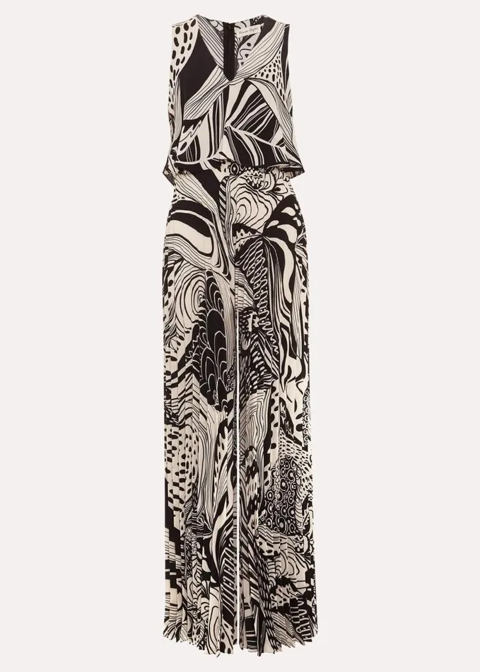 Phase Eight Saskia Abstract Pleated Jumpsuit Black Multi Women Dresses