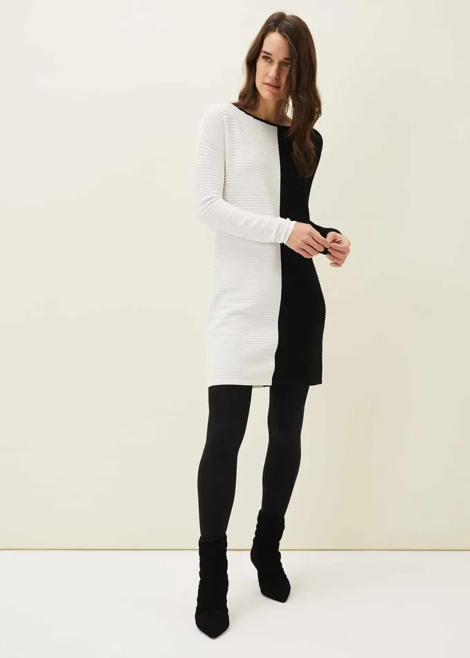 Phase Eight Sherrie Ribbed Colourblock Knit Tunic Dress Blackivory Women Knitwear