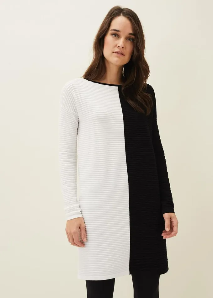 Phase Eight Sherrie Ribbed Colourblock Knit Tunic Dress Blackivory Women Knitwear
