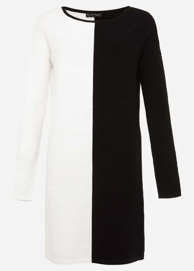 Phase Eight Sherrie Ribbed Colourblock Knit Tunic Dress Blackivory Women Knitwear