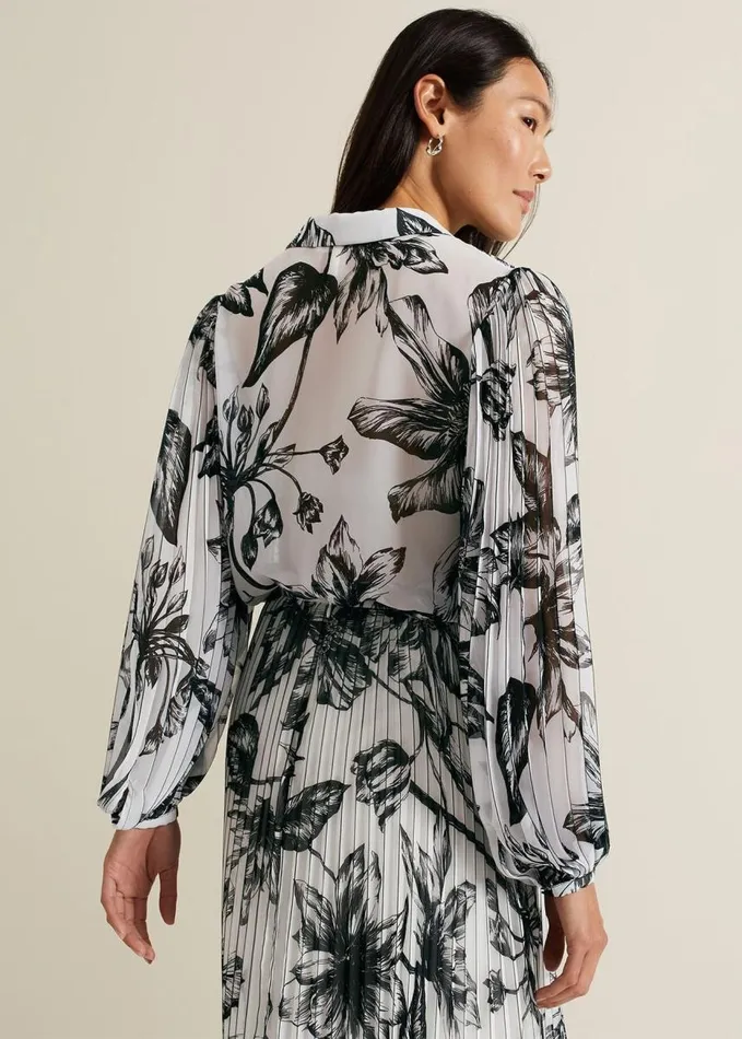 Phase Eight Sienna Floral Pleat Sleeve Blouse White Women Shirts and Blouses