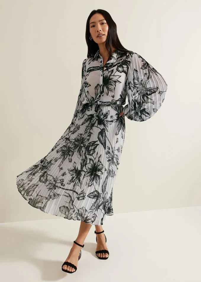 Phase Eight Sienna Floral Pleat Sleeve Blouse White Women Shirts and Blouses