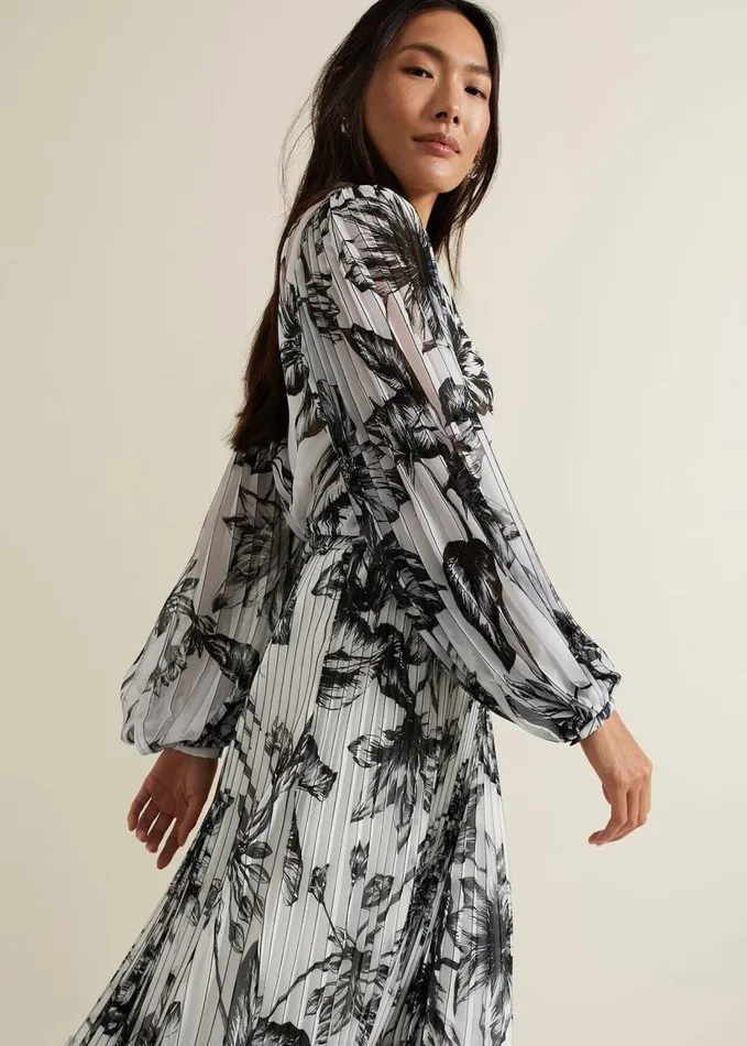 Phase Eight Sienna Floral Pleat Sleeve Blouse White Women Shirts and Blouses