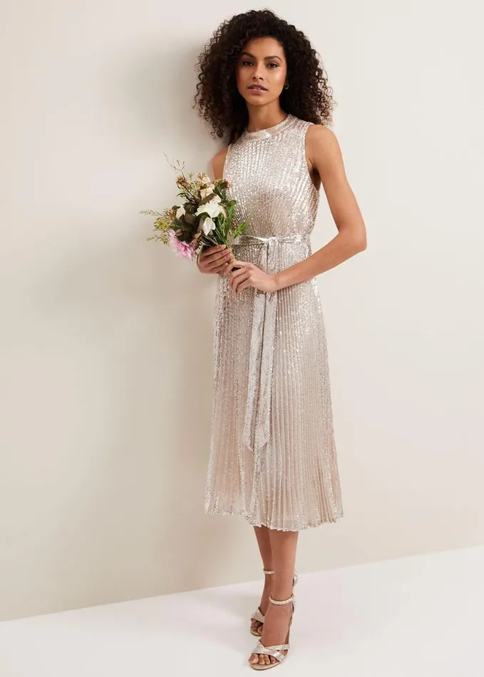 Phase Eight Simara Sequin Dress Silver Women Dresses