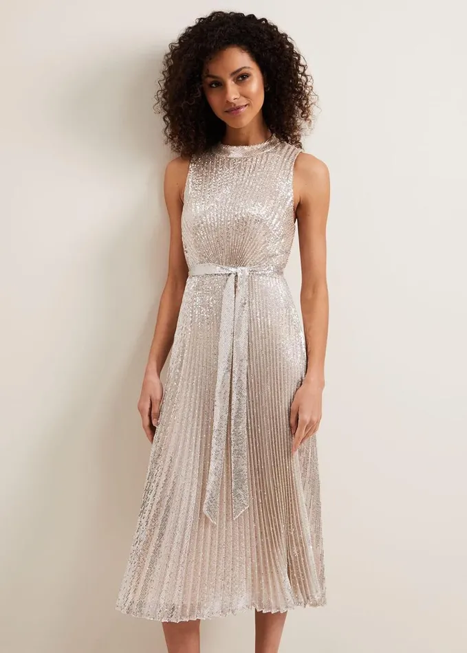 Phase Eight Simara Sequin Dress Silver Women Dresses