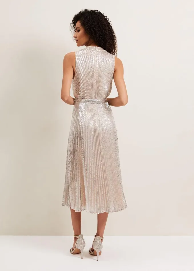 Phase Eight Simara Sequin Dress Silver Women Dresses