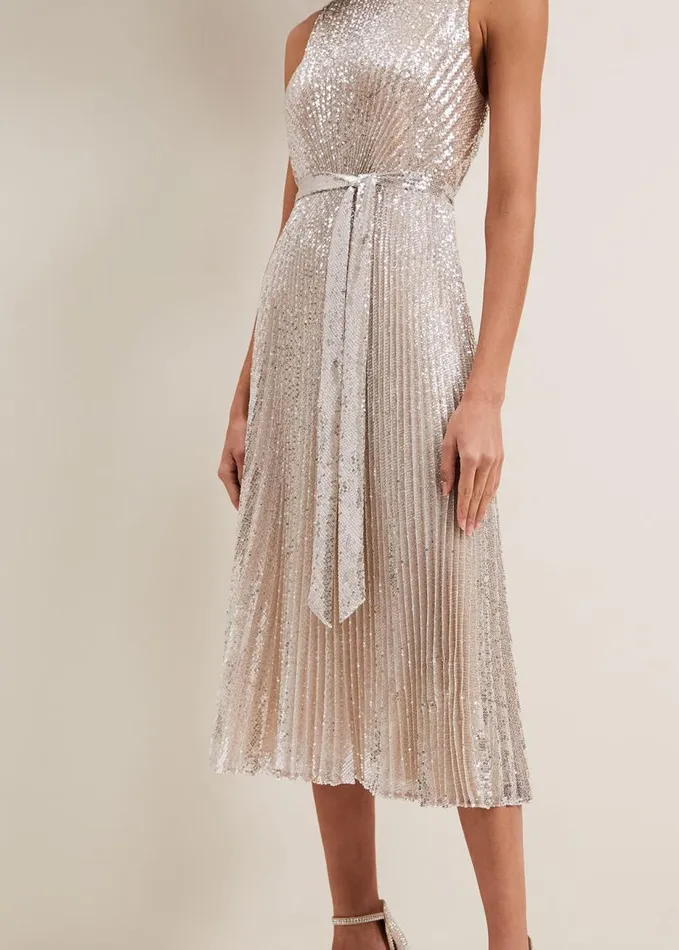 Phase Eight Simara Sequin Dress Silver Women Dresses