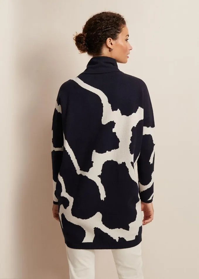 Phase Eight Stefani Animal Print Tunic Mini Dress Navy Women Dresses