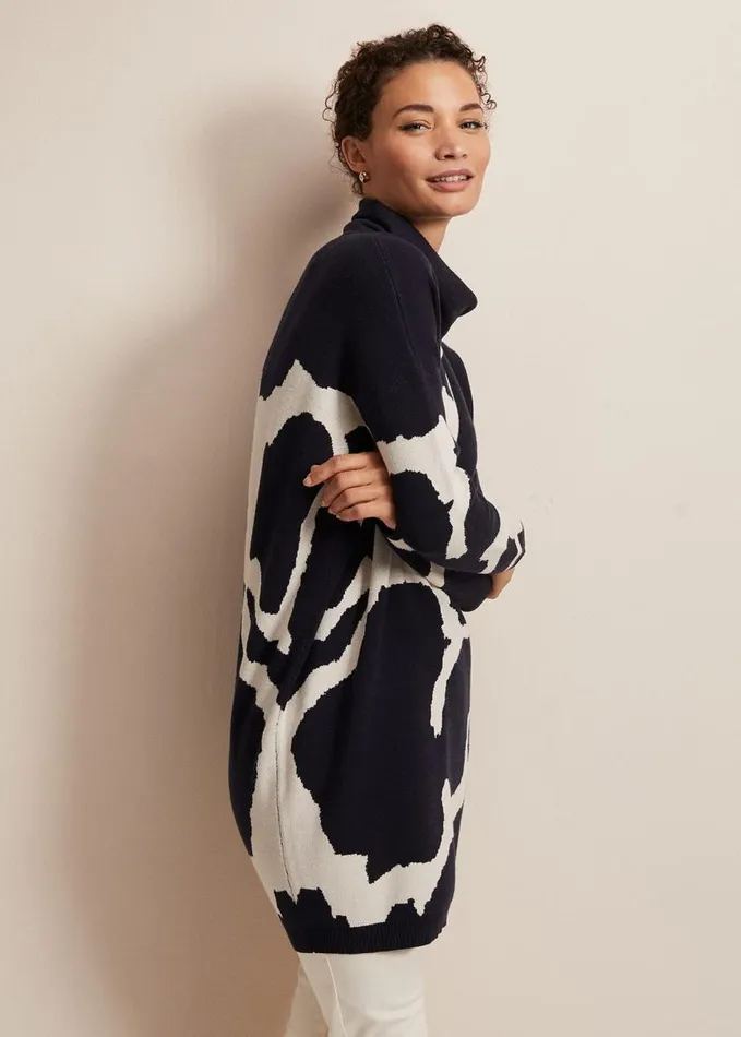 Phase Eight Stefani Animal Print Tunic Mini Dress Navy Women Dresses