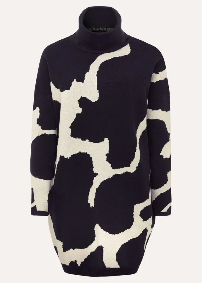 Phase Eight Stefani Animal Print Tunic Mini Dress Navy Women Dresses