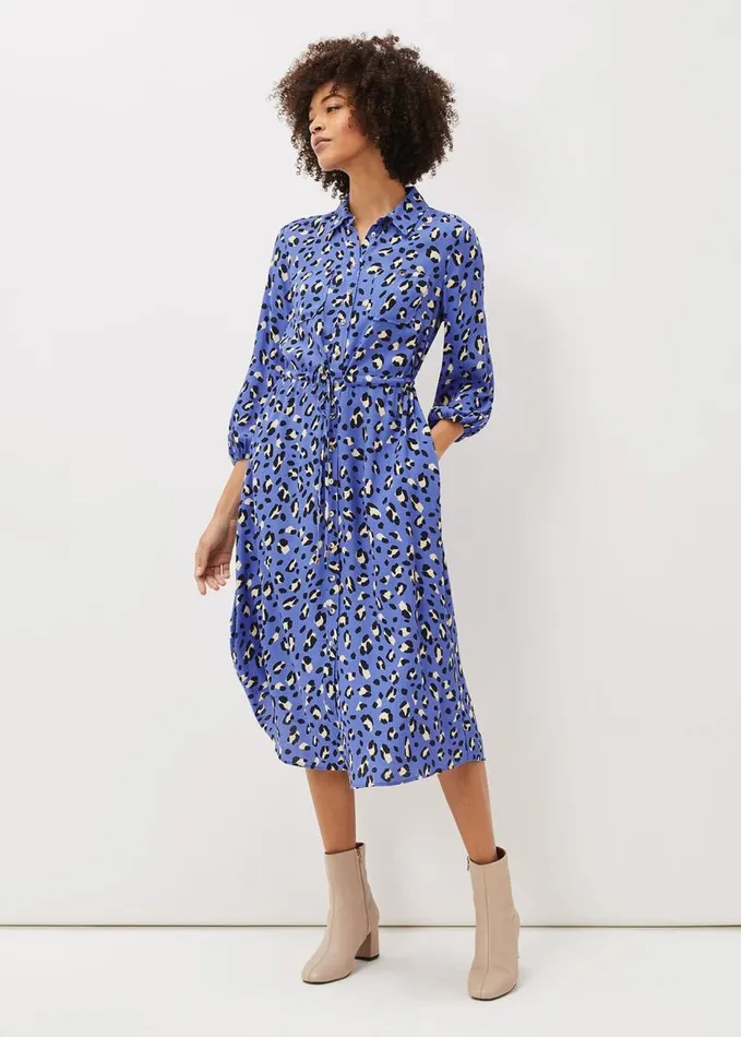 Phase Eight Tana Leopard Print Midi Shirt Dress Blue Women Dresses