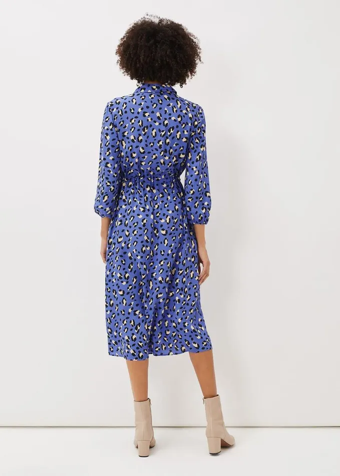 Phase Eight Tana Leopard Print Midi Shirt Dress Blue Women Dresses