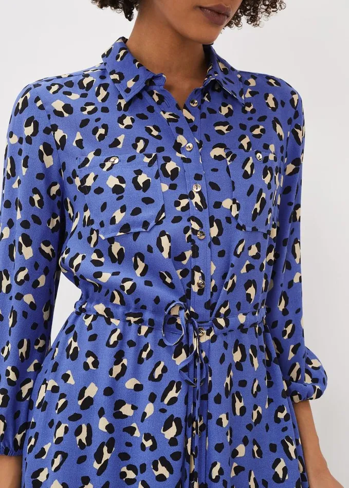 Phase Eight Tana Leopard Print Midi Shirt Dress Blue Women Dresses