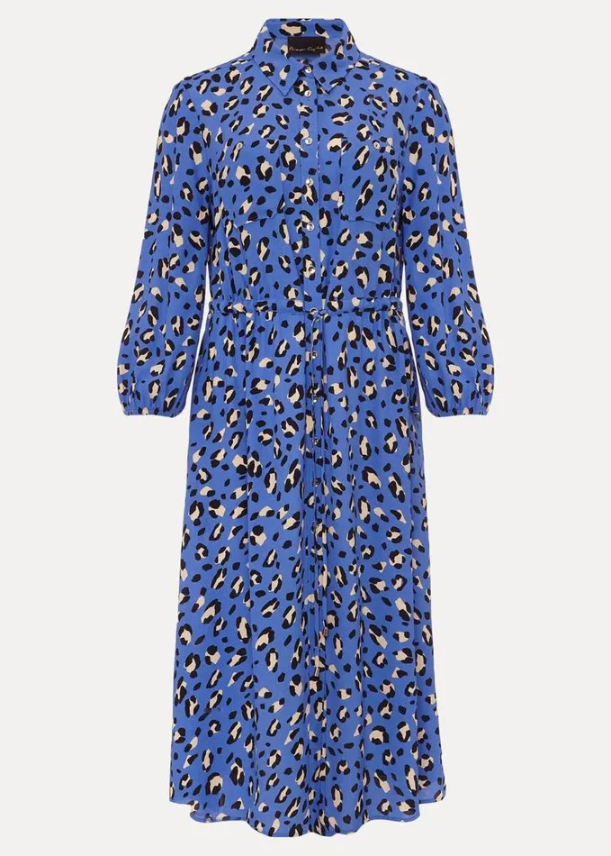 Phase Eight Tana Leopard Print Midi Shirt Dress Blue Women Dresses