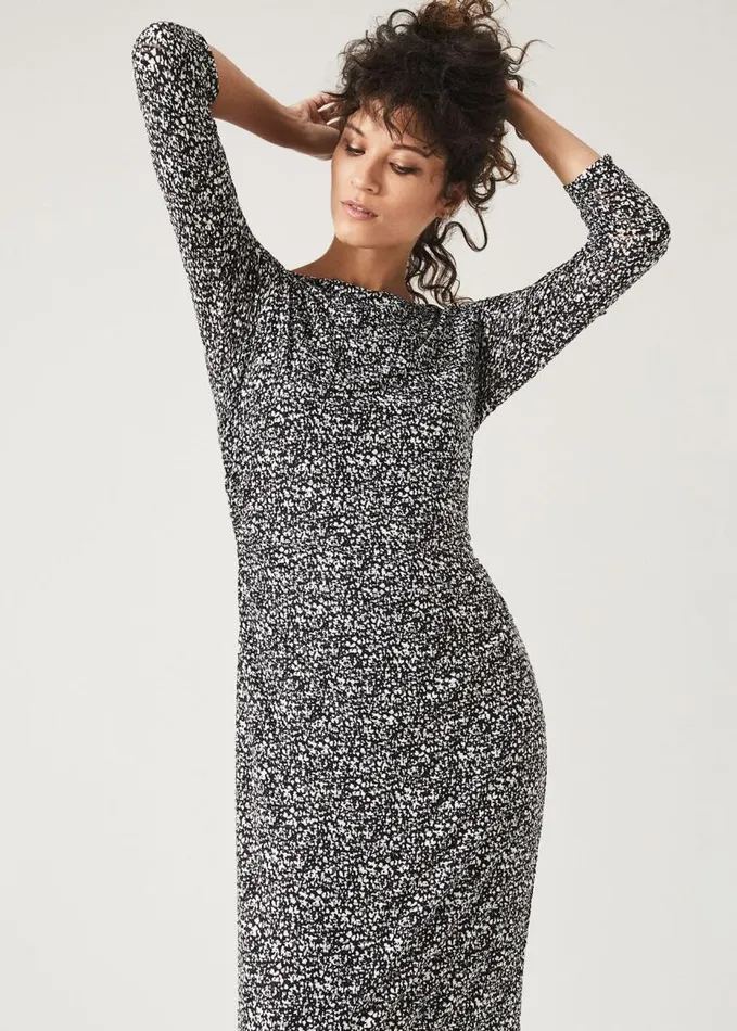 Phase Eight Trina Textured Print Lace Dress Black Women Dresses