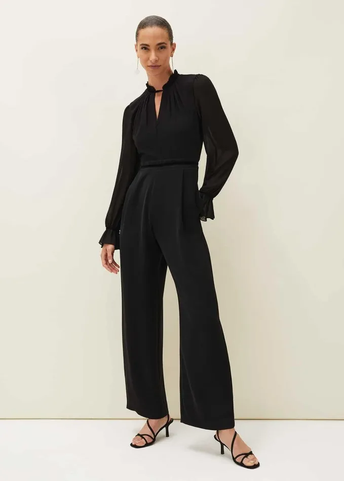 Phase Eight Una Velvet Trim Jumpsuit Black Women Dresses