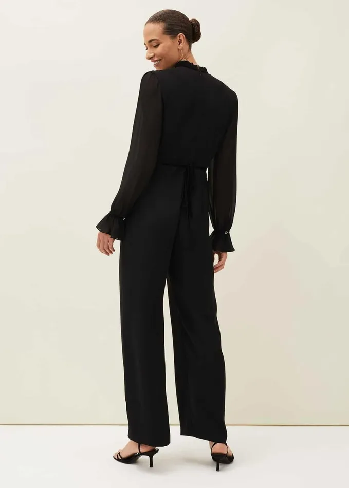 Phase Eight Una Velvet Trim Jumpsuit Black Women Dresses
