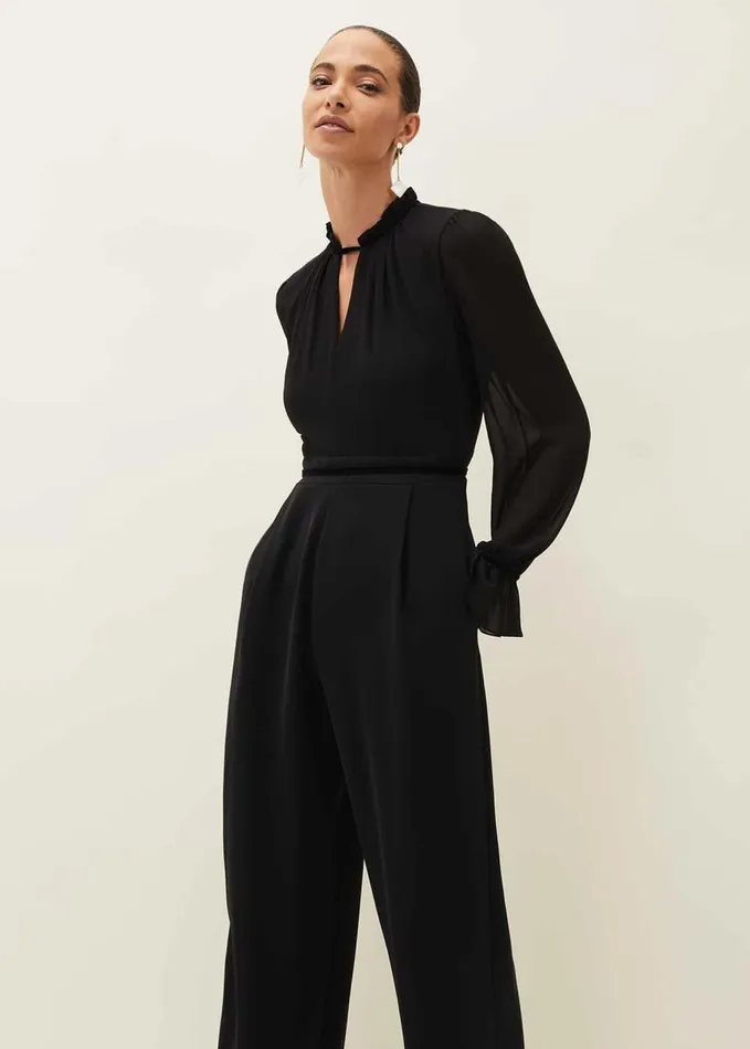 Phase Eight Una Velvet Trim Jumpsuit Black Women Dresses