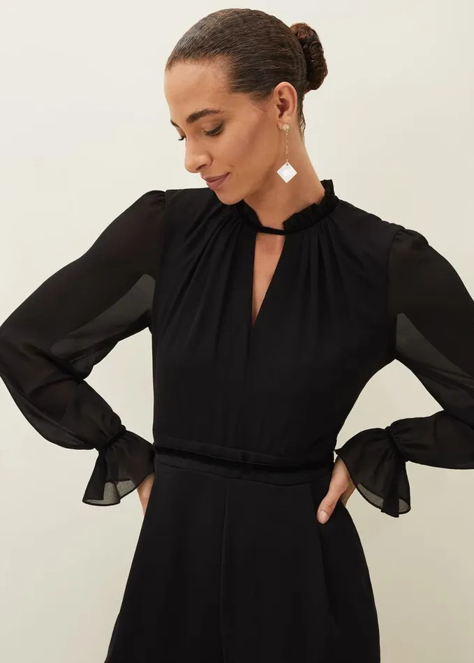 Phase Eight Una Velvet Trim Jumpsuit Black Women Dresses