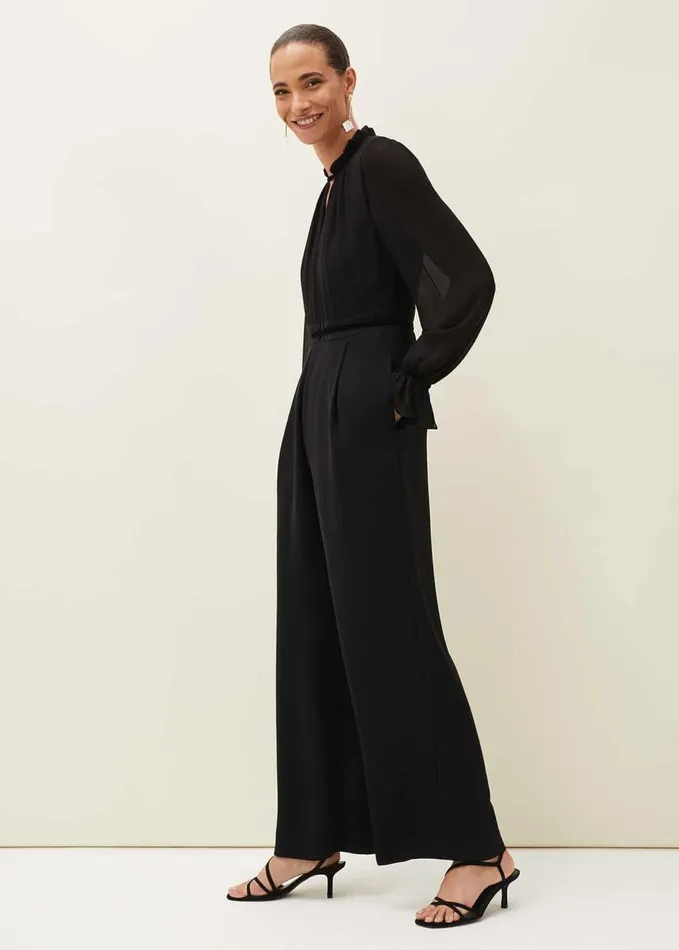 Phase Eight Una Velvet Trim Jumpsuit Black Women Dresses