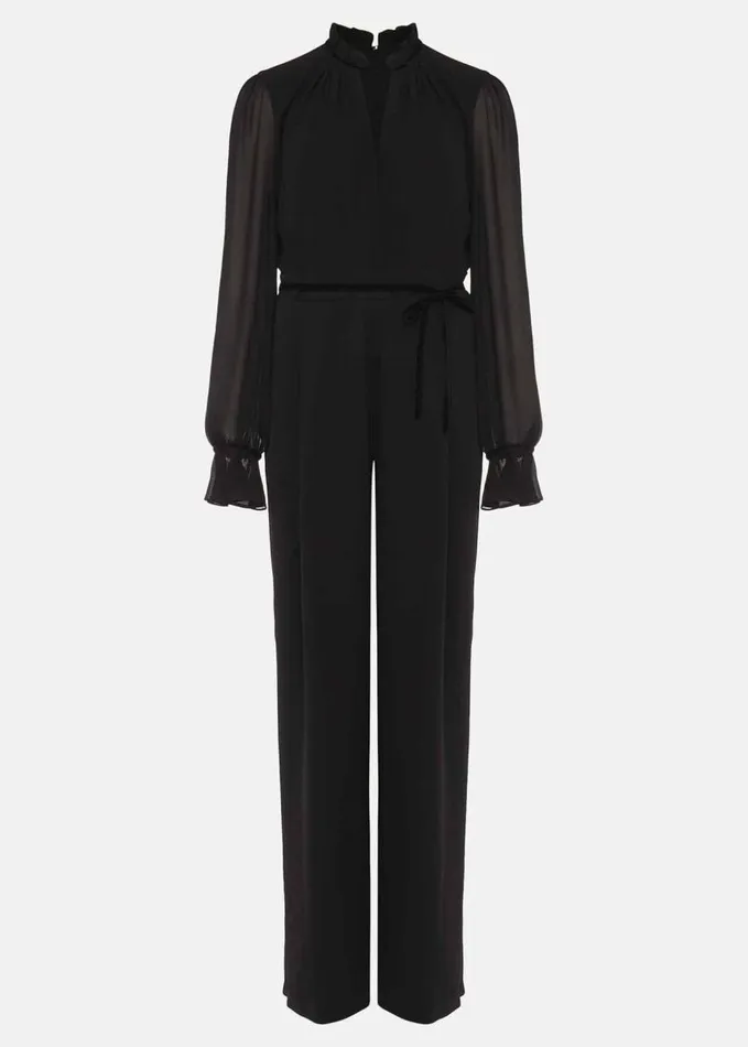 Phase Eight Una Velvet Trim Jumpsuit Black Women Dresses