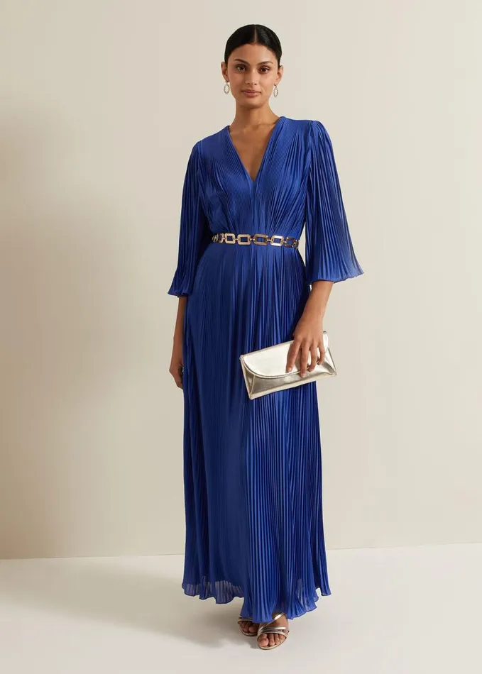 Phase Eight Venetia Pleat Beaded Maxi Dress Blue Women Dresses