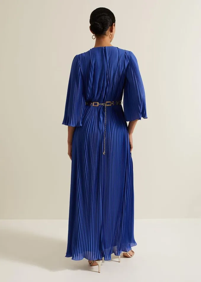 Phase Eight Venetia Pleat Beaded Maxi Dress Blue Women Dresses