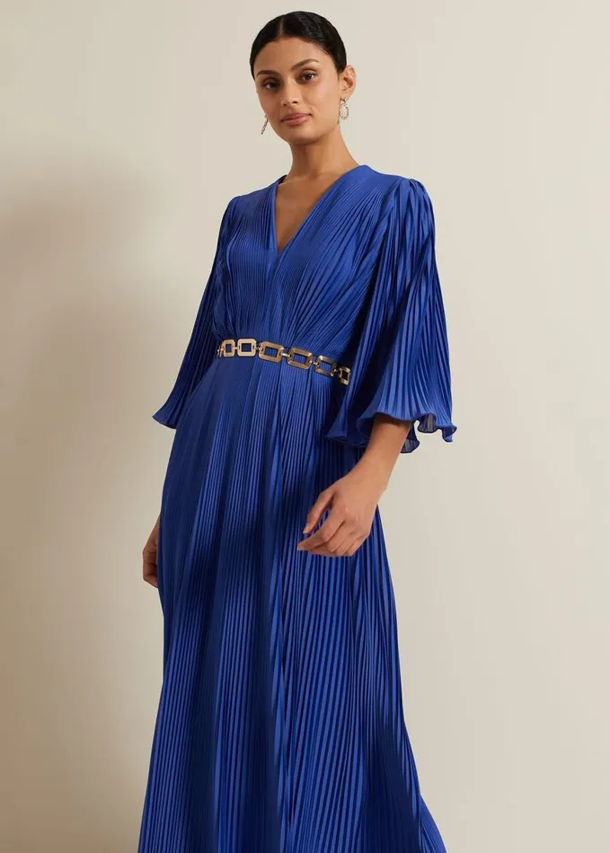 Phase Eight Venetia Pleat Beaded Maxi Dress Blue Women Dresses