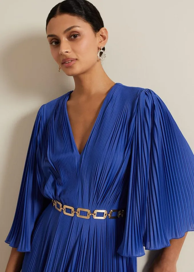Phase Eight Venetia Pleat Beaded Maxi Dress Blue Women Dresses