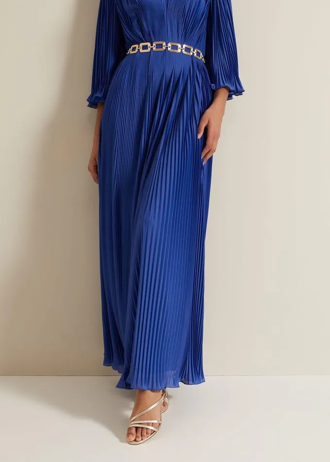 Phase Eight Venetia Pleat Beaded Maxi Dress Blue Women Dresses