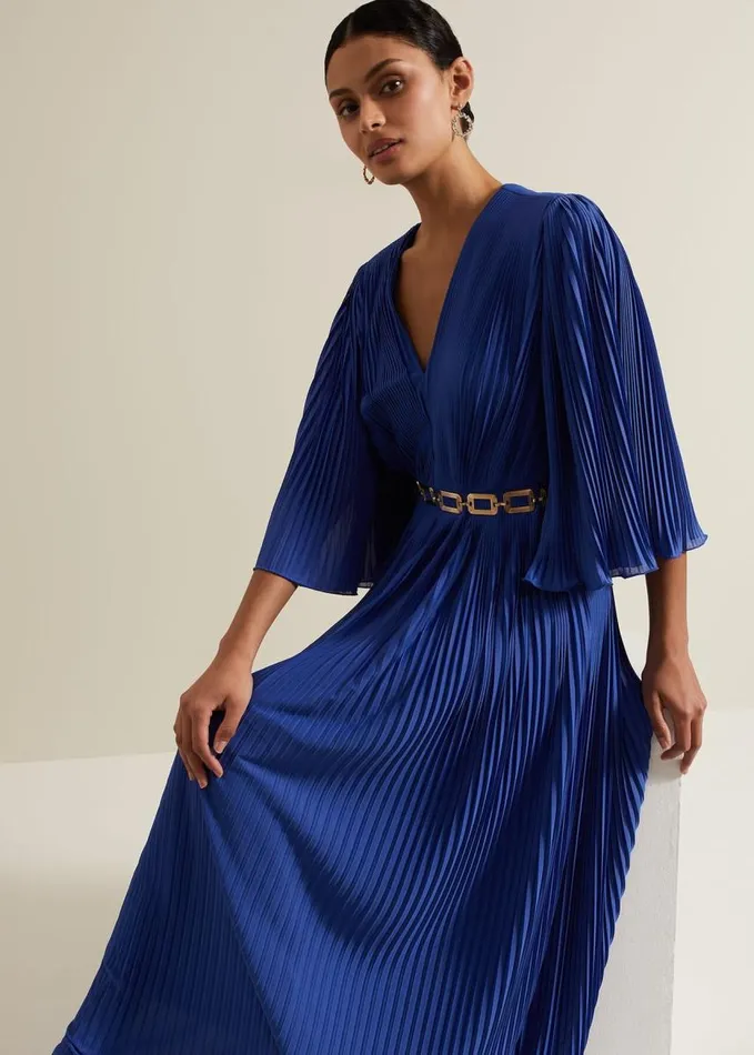 Phase Eight Venetia Pleat Beaded Maxi Dress Blue Women Dresses