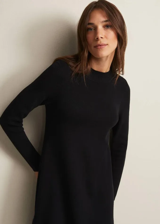 Phase Eight Vickie Fine Knit Mini Dress Black Women Dresses