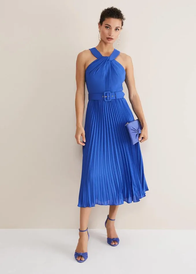 Phase Eight Yas Blue Halterneck Midi Dress Azure Blue Women Dresses