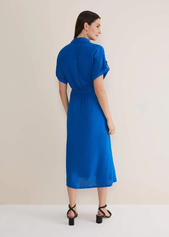 Phase Eight Yasse Linen Shirt Dress Blue Women Dresses