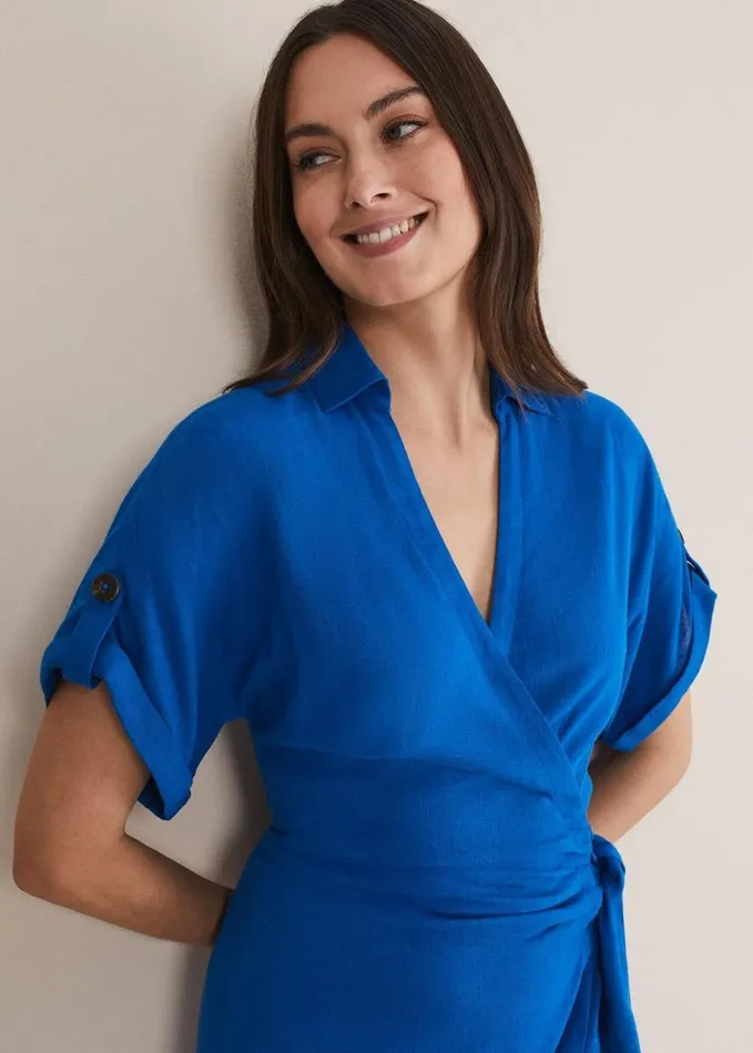Phase Eight Yasse Linen Shirt Dress Blue Women Dresses