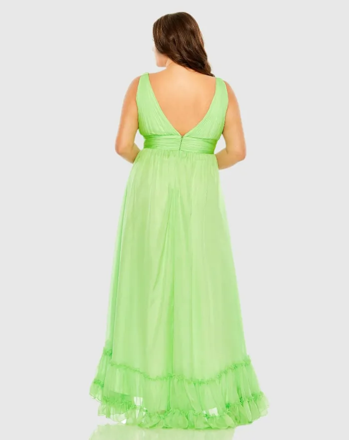 Plunge Neck Sleeveless Ruffle Tiered Front Slit Gown 8211 FINAL SALE Mojito Women Plus Size Dresses Mac Duggal