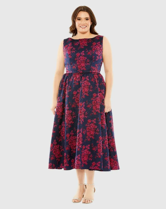 Plus Size Dresses Mac Duggal Women Sleeveless Floral Embroidered Dress Midnight Multi