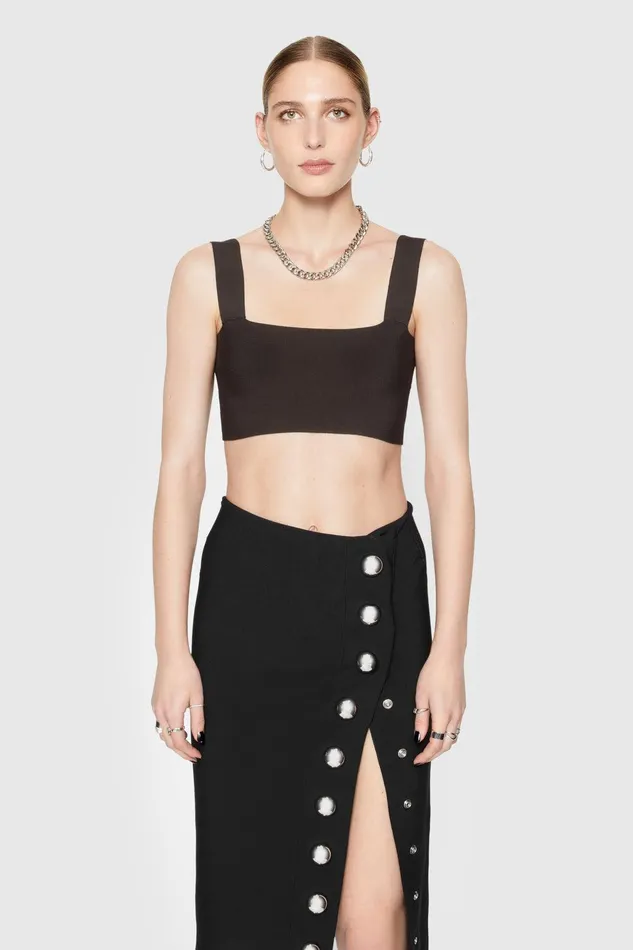 Rebecca Minkoff Bonnie Crop Top Black Coffee Women Tops