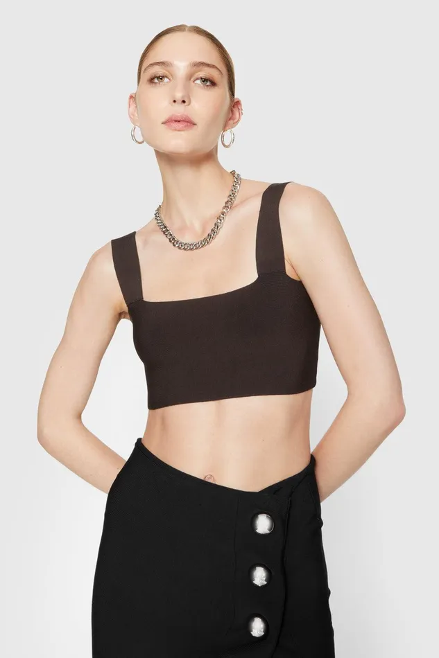 Rebecca Minkoff Bonnie Crop Top Black Coffee Women Tops