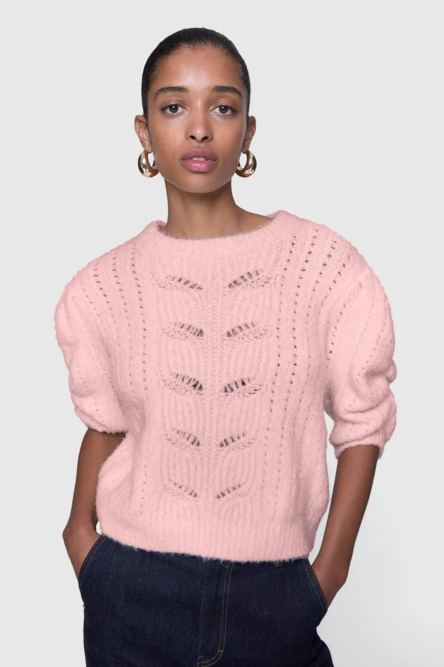 Rebecca Minkoff Campbell Puff Sweater Blush Women Tops